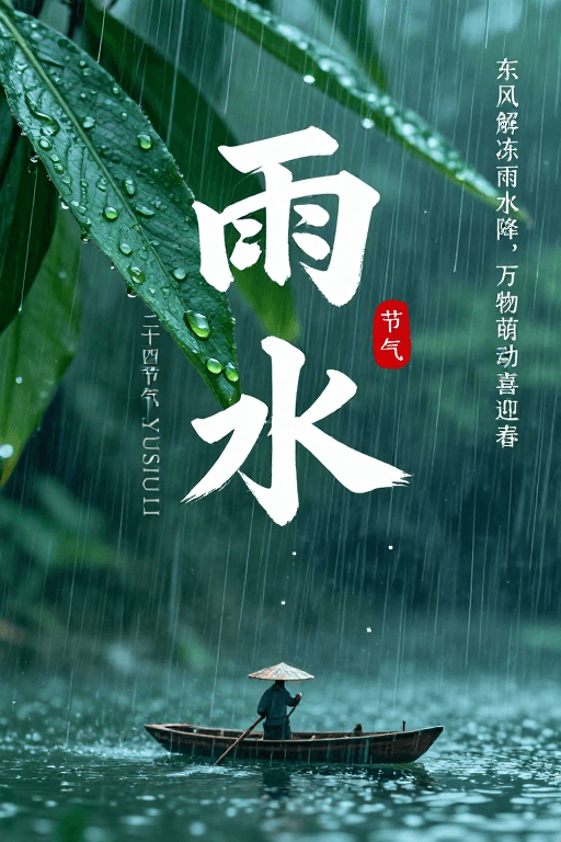 雨水节气素材：清新润意：雨水节气国风海报设计