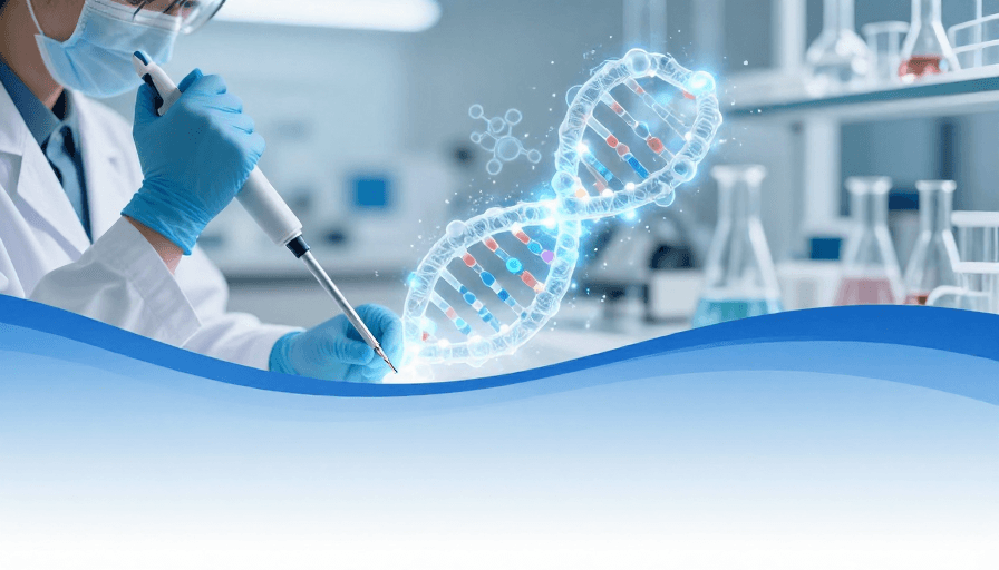 分子结构素材：未来科技实验室蓝调光影下的分子创新