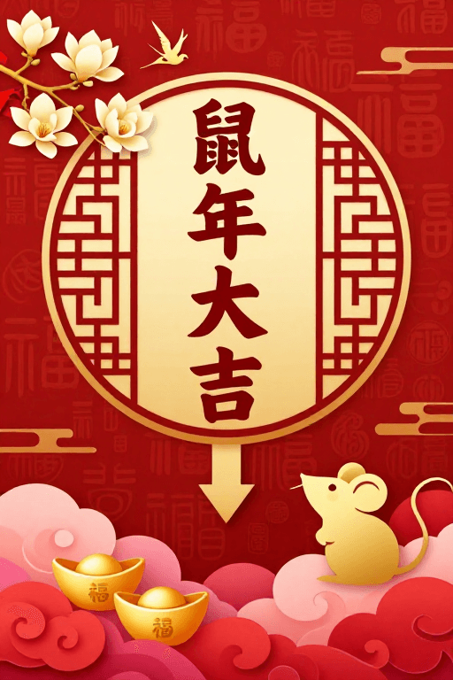 金红配色素材：金红撞色鼠年新春海报·传统新风潮