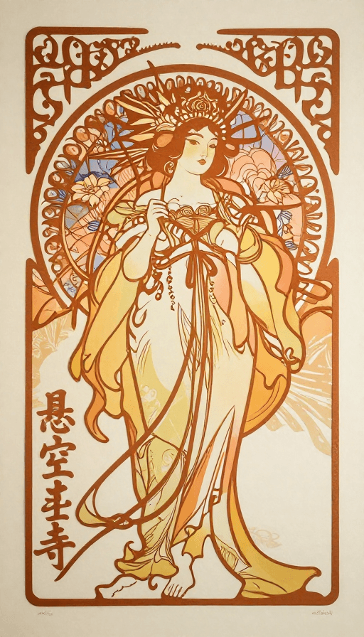 光影设计素材：山西悬空寺纸雕光影：穆夏艺术风格