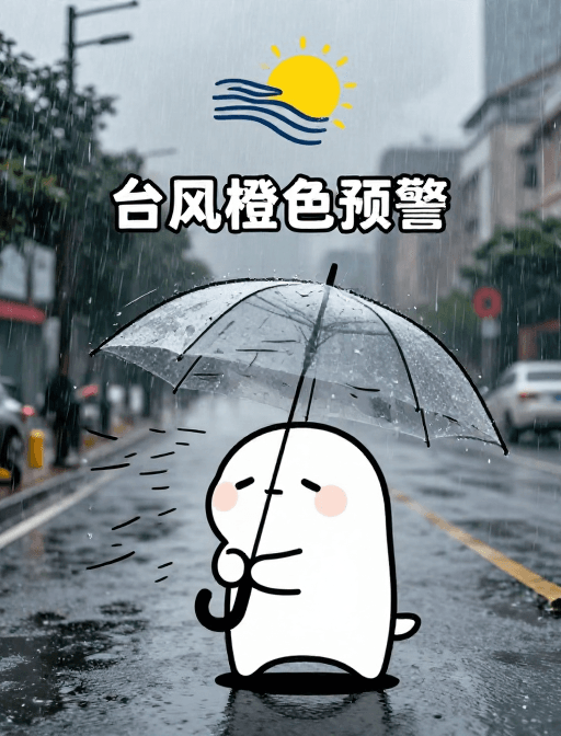 科普用途素材：台风橙警下萌物与实景的虚实结合