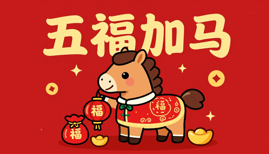 福文化素材：2026马年卡通插画《五福加马》喜庆新年主题