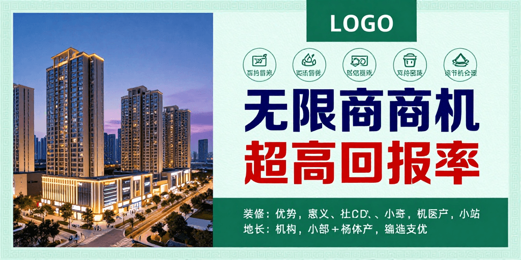 商业推广素材：现代商务地产招商海报：无限商机与东方美学