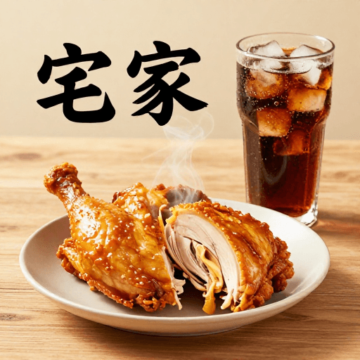 毛笔字艺术素材：宅家美食时光：热气腾腾炸鸡配冰可乐