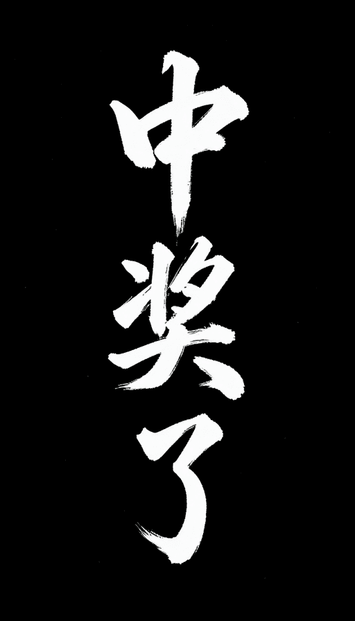 中奖祝福素材：飘逸飞白国风水墨'中奖'艺术字