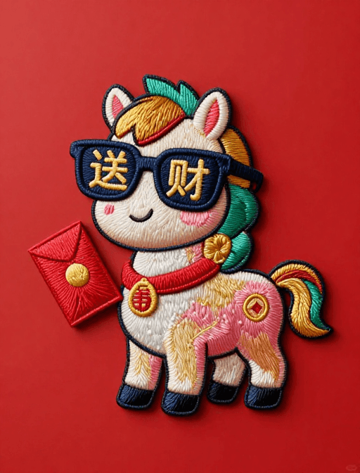 皮克斯风格素材：新春送财！皮克斯风立体苏绣小马