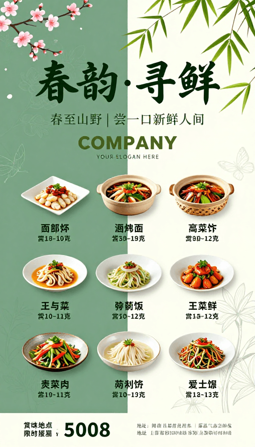 现代排版素材：春韵寻鲜：山野时令美食海报设计