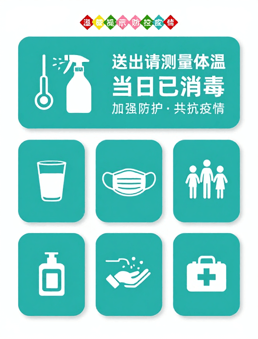 简约现代素材：简约现代防疫标识设计：青绿色清新导视