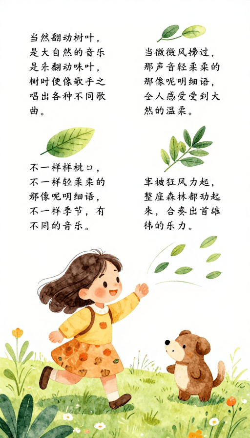 教育用途素材：水彩森林风声：自然乐章的温柔与力量