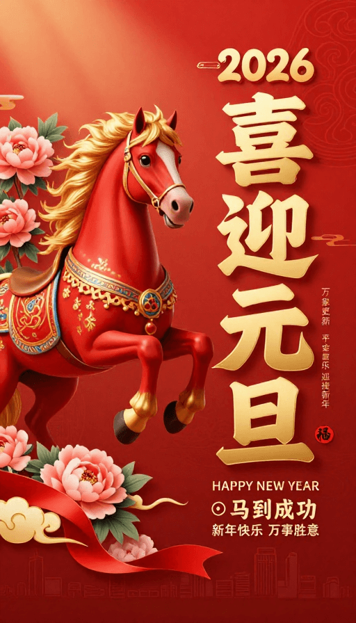 福字元素素材：喜庆热烈的2026年元旦庆祝艺术背景图