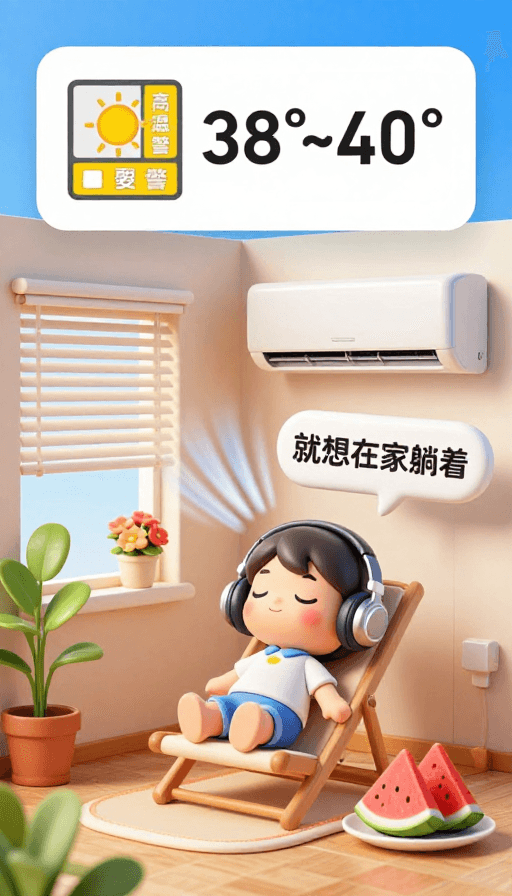 Q版卡通素材：夏日清凉居：高温预警UI设计壁纸