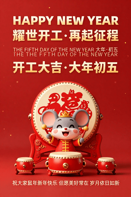 红金配色素材：红金配色新年海报：喜庆开工大吉