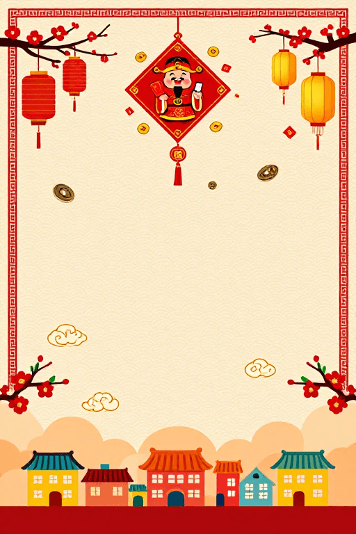 新年主题素材：喜庆新年财神福袋插画背景