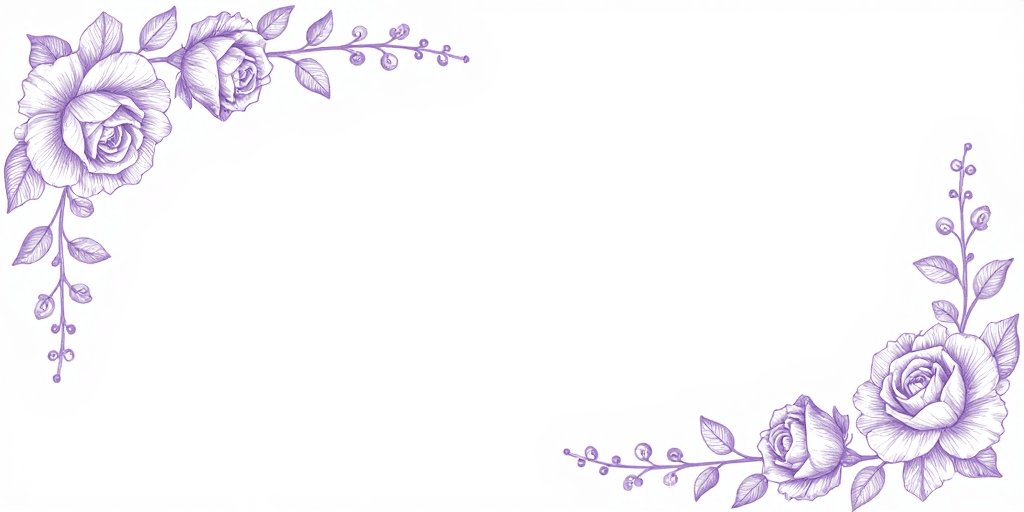 留白设计素材：淡紫线描花卉边框，优雅简约背景设计