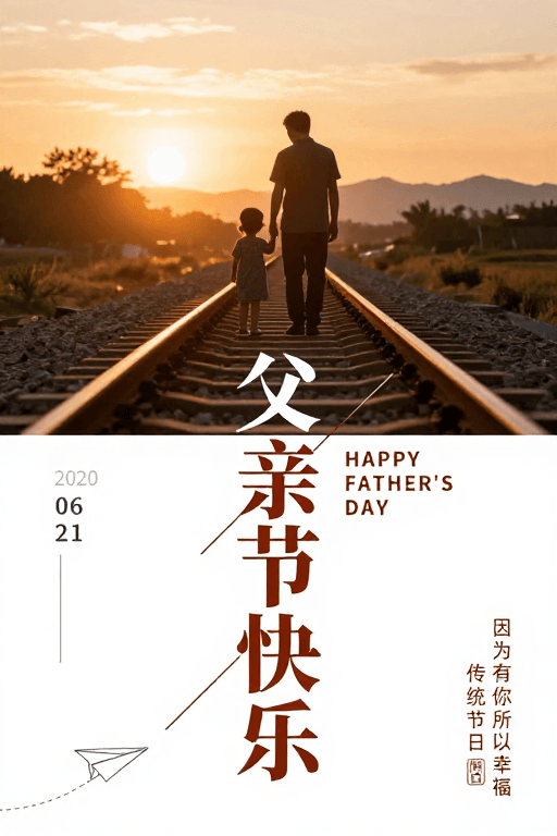 黄昏风景素材：父爱剪影·温暖黄昏父亲节海报