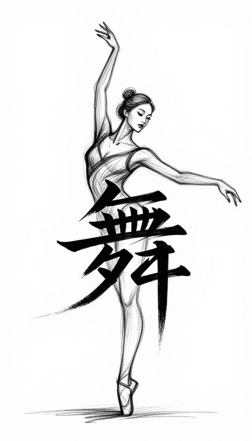 舞蹈素材：舞蹈与‘舞’字抽象素描融合商标