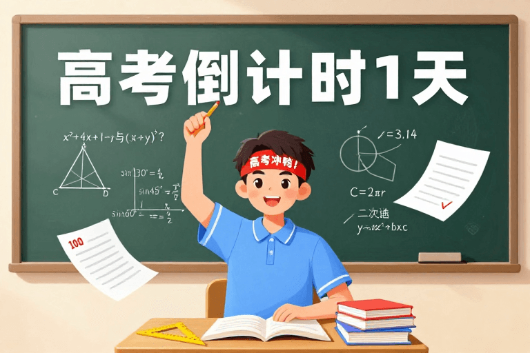 高考倒计时素材：高考冲刺：坚定前行的青春力量插画