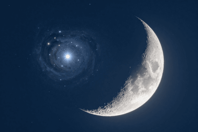 高清画质素材：深空璀璨：月球与星云的高清夜景观