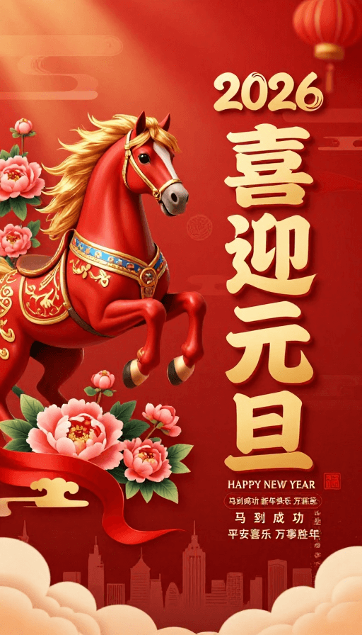 吉祥元素素材：喜庆元旦 马到成功 传统与现代融合