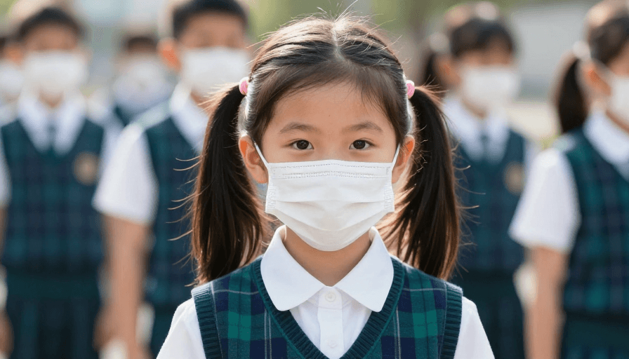 健康教育素材：戴口罩女孩：校园防疫高清纪实