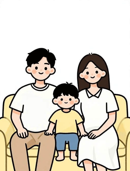 亲子时光素材：温馨家庭：简约粗线勾勒的亲子时光