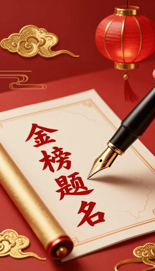 金榜题名素材：红金交织·钢笔绘梦·金榜题名高考加油海报