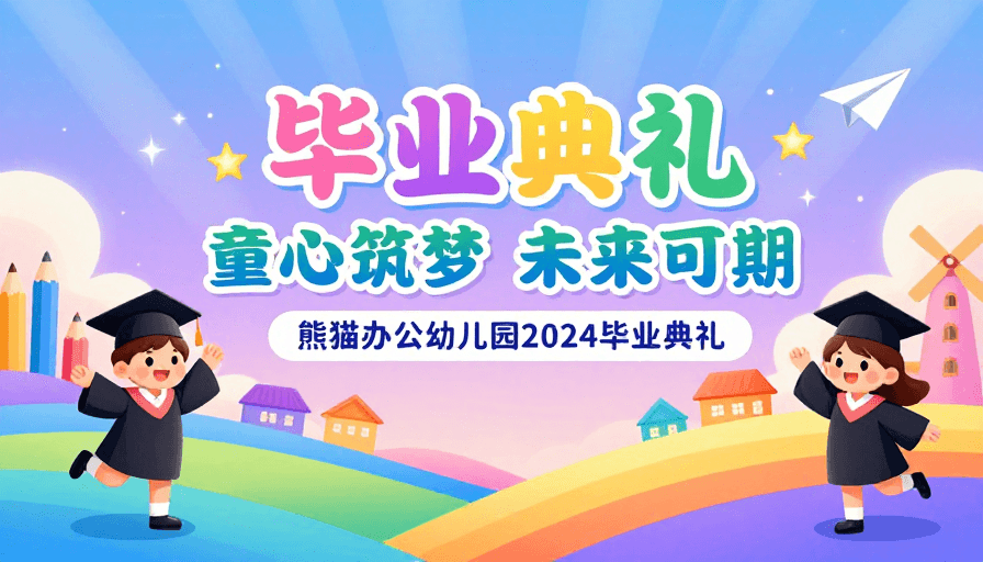 童趣插画素材：童心筑梦 未来可期：梦幻幼儿园毕业典礼海报