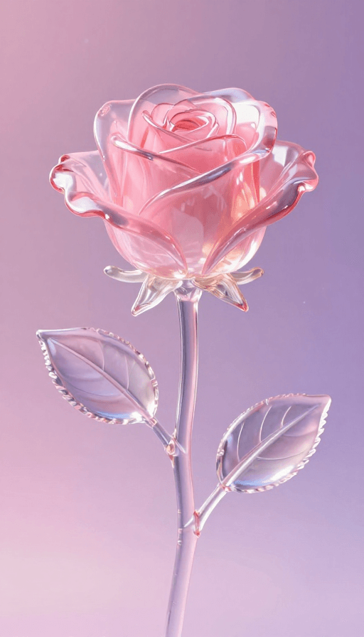 玻璃质感素材：晶莹剔透的粉色玻璃玫瑰绽放