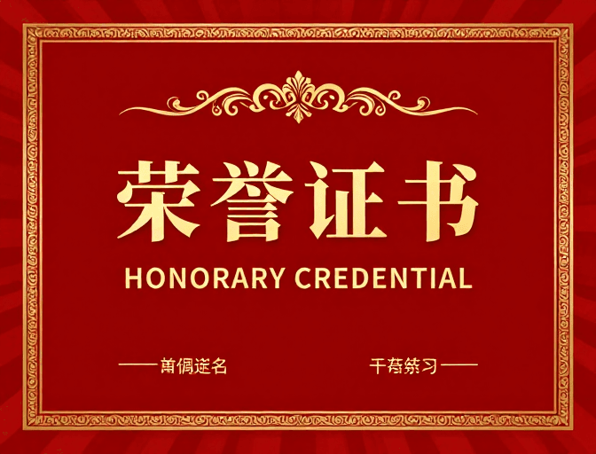 红色背景素材：中式典雅荣誉证书封面设计，红色金色彰显权威