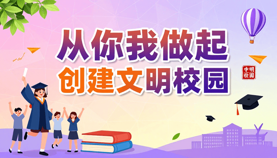 现代插画素材：青春活力展文明，共建校园新未来