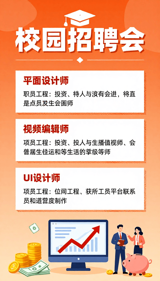 校园招聘会素材：橙色渐变校园招聘会海报：专业职位展示