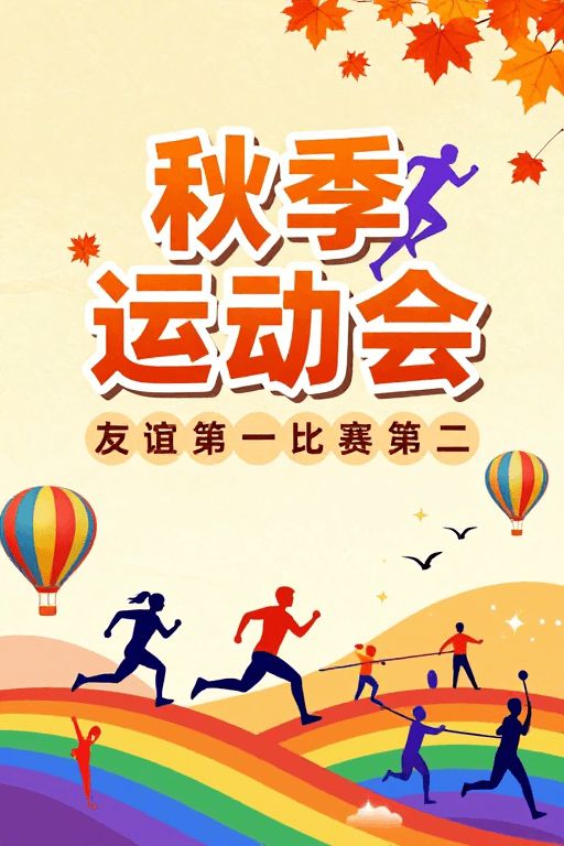暖色调插画素材：熊猫科大秋季运动会暖色调青春活力海报