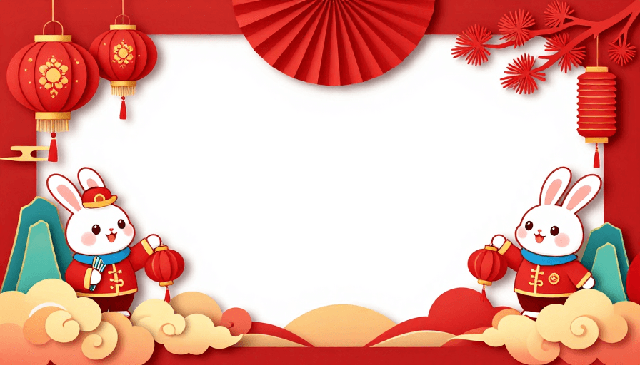 春节贺岁素材：喜庆剪纸风双兔贺岁图