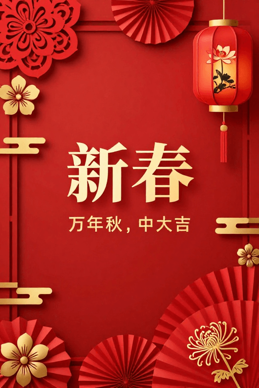 中式美学素材：红金喜庆中式节日海报，传统美学彰显祥瑞氛围