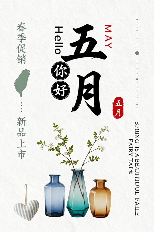 春季促销素材：简约春日：五月新品上市海报设计