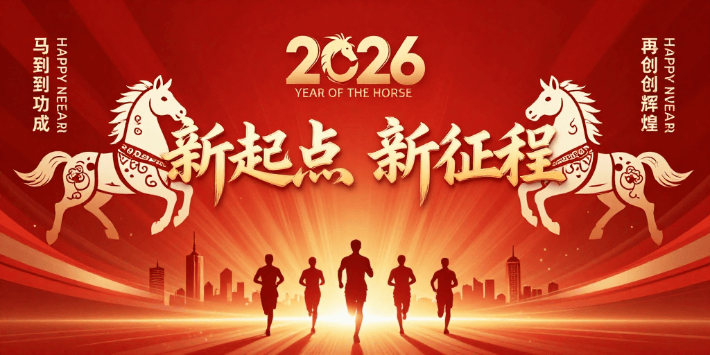 企业年会素材：2026新年企业年会海报：红色喜庆新起点设计