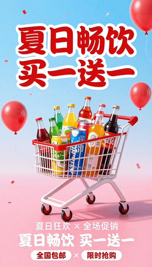 夏日促销素材：夏日促销狂欢 买一送一畅饮