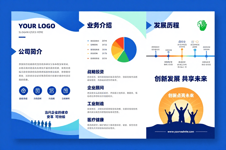 三折页设计素材：蓝韵流形：现代企业宣传三折页设计