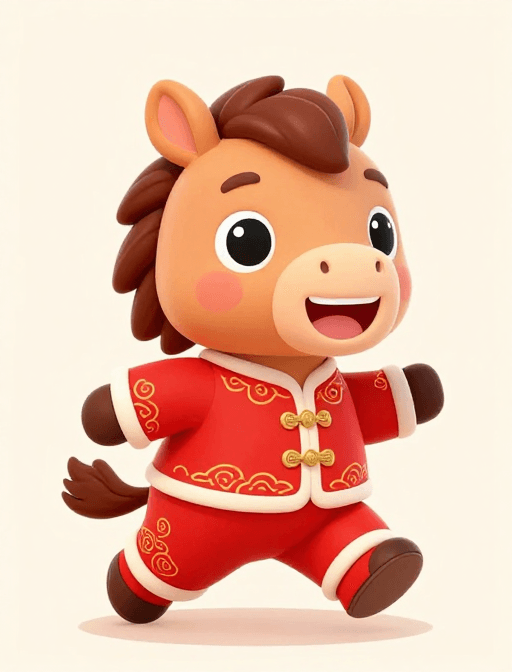 中式设计素材：国风奔跑小马：马年喜庆吉祥卡通IP形象