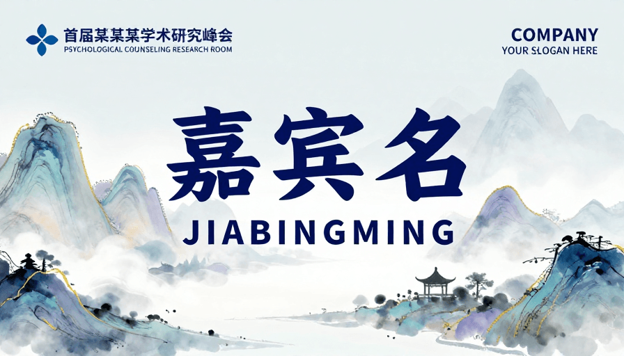 深蓝配色素材：淡雅水墨中国风学术峰会海报