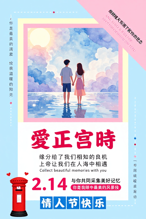 情人节素材：浪漫马卡龙风情人节海报