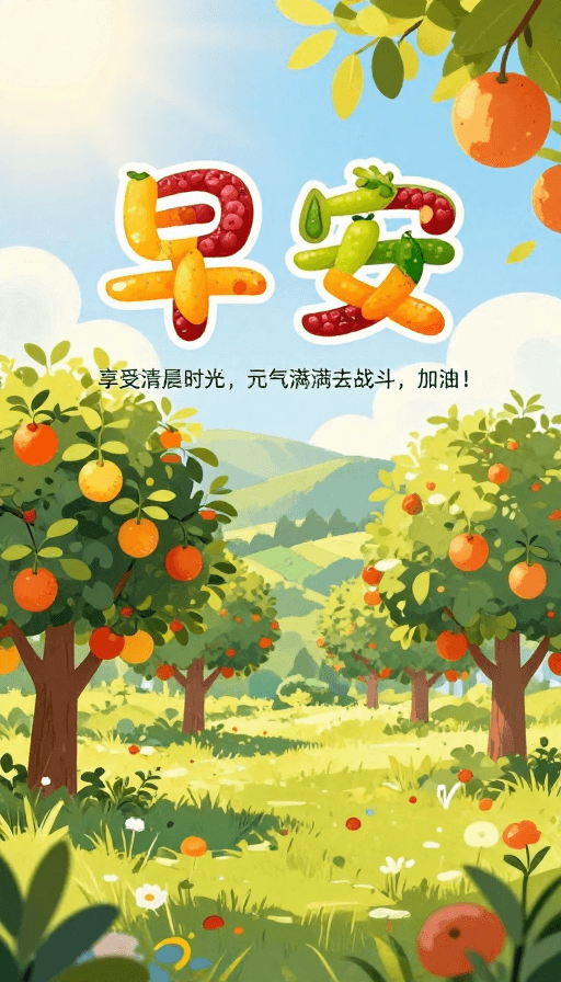 早安问候素材：元气满满早安果·享受清晨时光