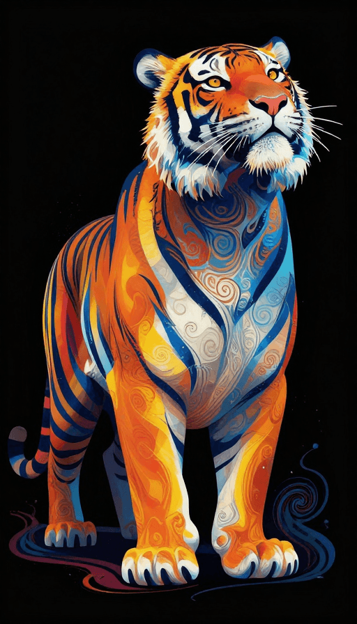 抽象插画素材：色彩斑斓的抽象上山虎，现代艺术意识流插画