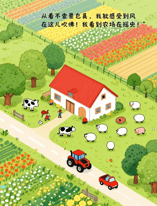 乡村农场素材：童趣乡村农场：彩色田园生活插画