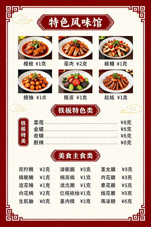 古典设计素材：典雅中式传统菜单设计，融合古韵与菜品展示