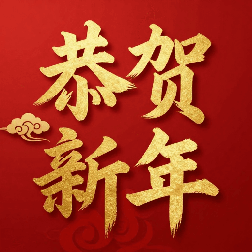 书法艺术素材：金色书法新年祝福，传统与现代交融的喜庆设计