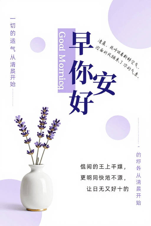 极简主义素材：紫韵晨光：极简主义早安问候艺术海报