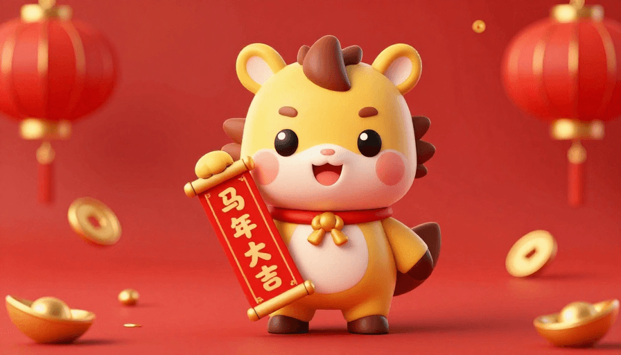 马年素材：马年大吉！可爱IP抱春联贺新春