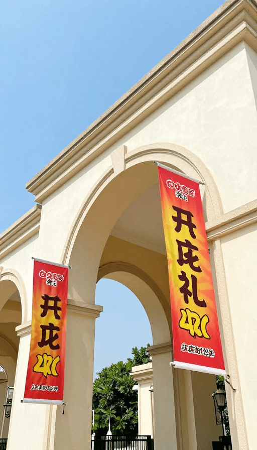 户外摄影素材：阳光拱门促销：活力色彩吸引顾客