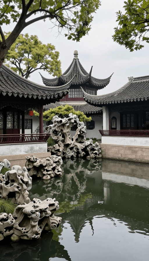 传统美学素材：明代苏州艺圃微缩雨景园林：古典美学再现